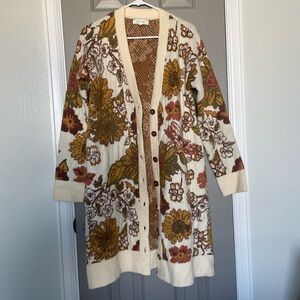 Cleo + Wolf Long Cardigan Sweater Floral Small